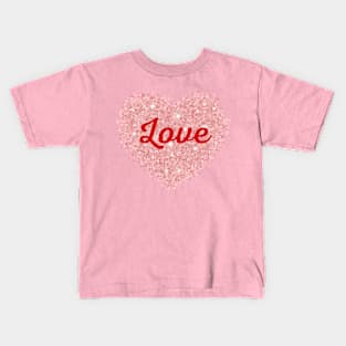 Love  Pink Glitter Heart Valentines Day Kids T-Shirt